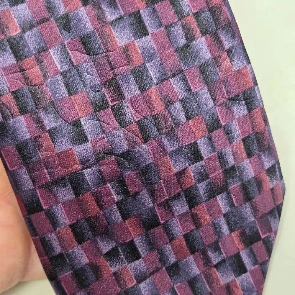 LANVIN PARIS SILK TIE PURPLE PINK CHECKERBOARD ABSTRACT LUXURY 3.75